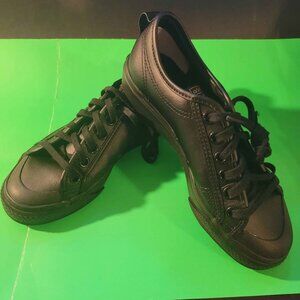 Pair of Adidas Nizza Trefoil Shoes in Black With a Gold-Tone Trefoil Logo